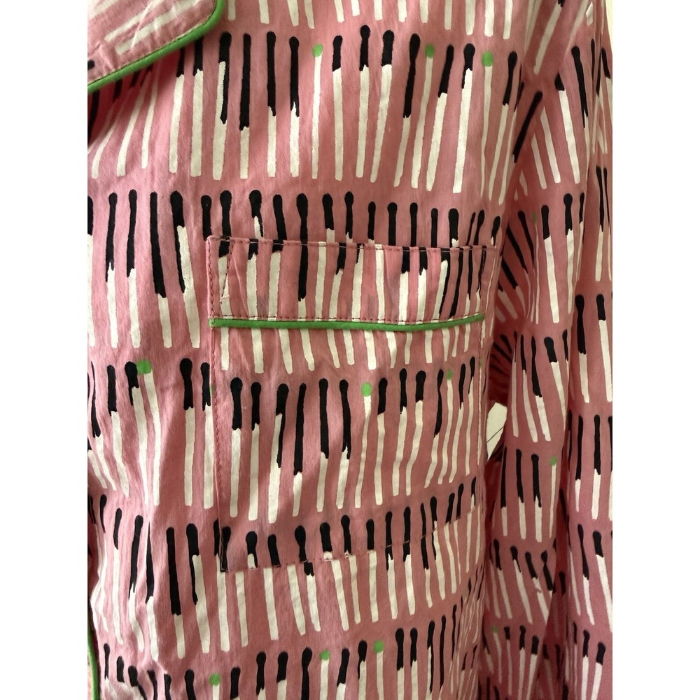 Dawson Hellmann Matchstick Pajama Top Pink Green Trim Womens M L Lounge - Picture 3 of 10